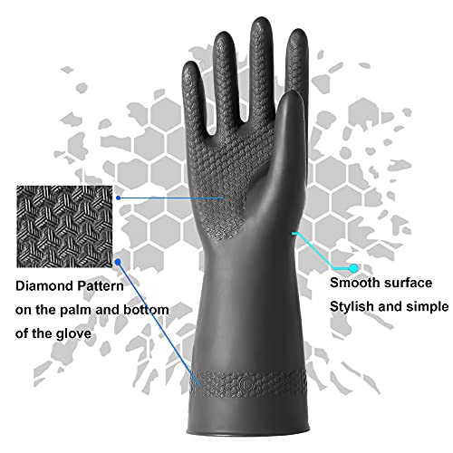 ROYAKI Chemical Resistant Latex Gloves, Reusable Lab Gloves, Cleaning Protective Safety Work Heavy Duty Rubber Gloves, 12.6", Black 1 Pair Size Large - Image 3