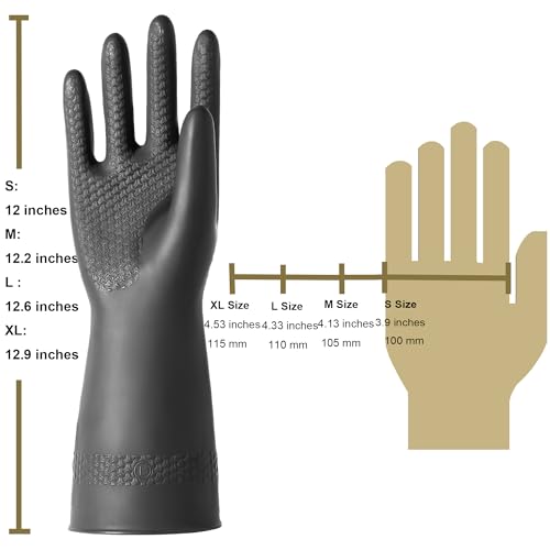 ROYAKI Chemical Resistant Latex Gloves, Reusable Lab Gloves, Cleaning Protective Safety Work Heavy Duty Rubber Gloves, 12.6", Black 1 Pair Size Large - Image 2