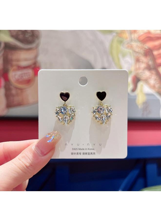 نيبمينينت Silver Pin Diamond Cat's Eye Earrings High-end Fashion All-match Light Luxury Simple Exquisite Zircon Jewelry 