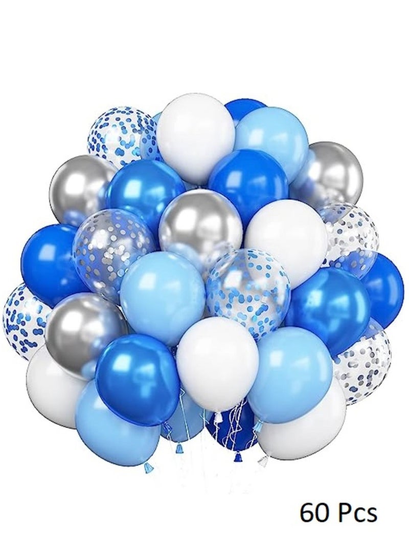 Boxwoods White Blue Silver Chrome And Confetti Balloons For Birthdays Baby Shower Party - Image 1