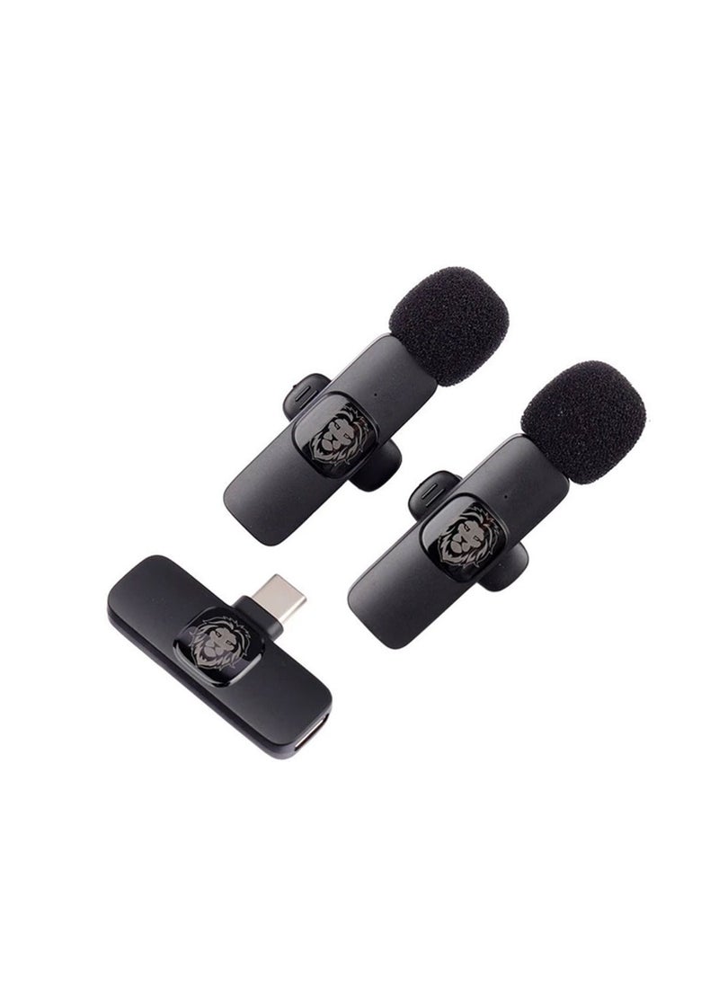 GREEN LION - 3 In 1 Wireless Microphone / 60mAh Battery Capacity / USB-A / Type-C / Lightning Plugs / 20m Accessible Reception / -42DB Sensitivity / Highly Sensitive / Digital Silicon Microphone / 64DBM Adaptive Noise Reduction / Clear Timbre / Plug & Play - Black - Image 1