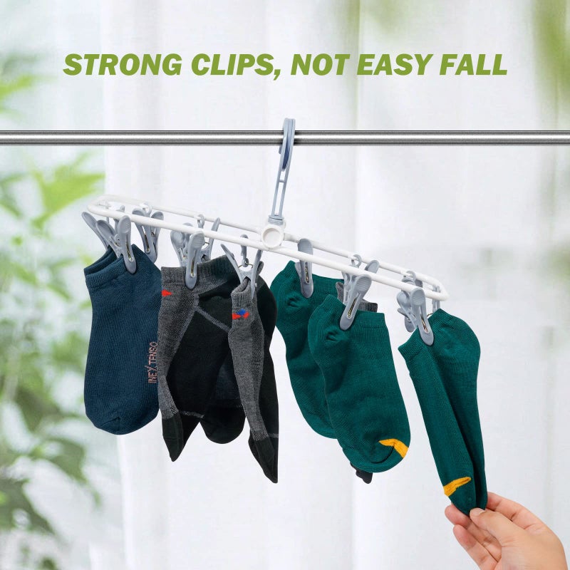 Aolloa Clothes Drying Hanger With 12 Clips  2 Pack Folding Portable Hanging Drying Rack Drip Foldable Hanging Rack  360 Rotatable Hook For Drying Towels Bras Baby Clothes Gloves Plastic(Blue&Purple) - Image 4