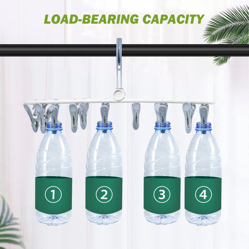 Aolloa Clothes Drying Hanger With 12 Clips  2 Pack Folding Portable Hanging Drying Rack Drip Foldable Hanging Rack  360 Rotatable Hook For Drying Towels Bras Baby Clothes Gloves Plastic(Blue&Purple) - Image 5