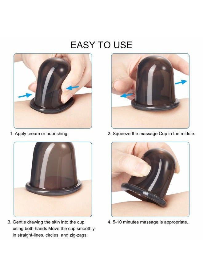 BBTO Silicone Facial Cupping Set, Vacuum Massage Cup Kit for Body, Face, Neck, Back, and Eye, 6 Cups and Exfoliating Brush(Black) - Image 3