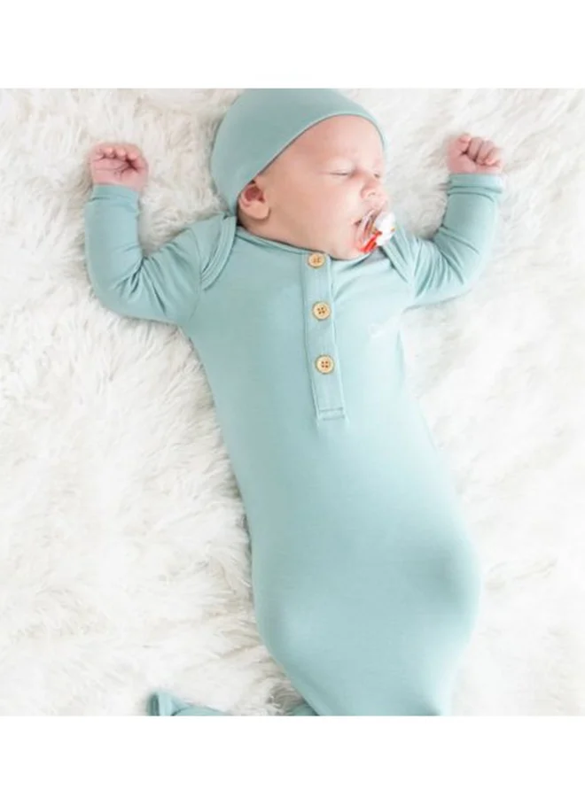 Anvi Baby Organic Bamboo Knotted Gown and Beanie Set  Soft Sage 0-3 months