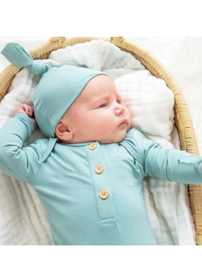 Anvi Baby Organic Bamboo Knotted Gown and Beanie Set  Soft Sage 0-3 months