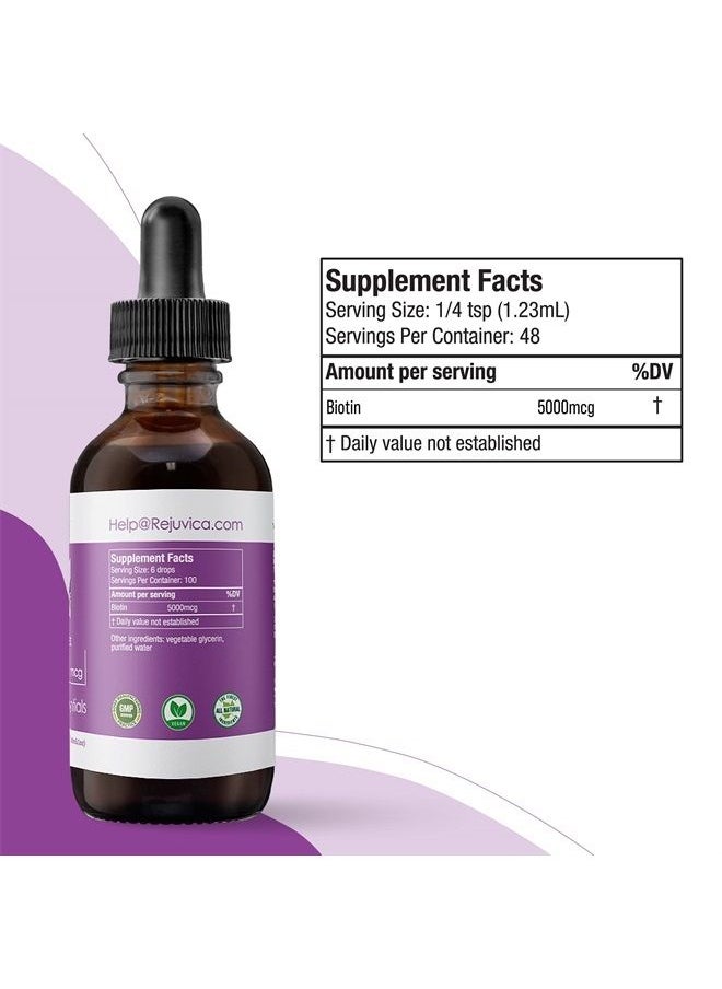 Rejuvica Health Healthy Essentials Biotin - Advanced Liquid Biotin Supplement - 5000mcg Support Hair Skin & Nails  - Image 2