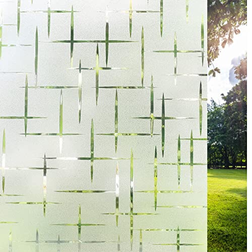 WISDOM StaticCling Frosted Glass Window Film, Bathroom Window Clings Removable Sun Blocking Vinyl Window Stickers for Door Home Office, Non Adhesive (24 by 48inches, Frosted Plus Mines Pattern) - Image 1