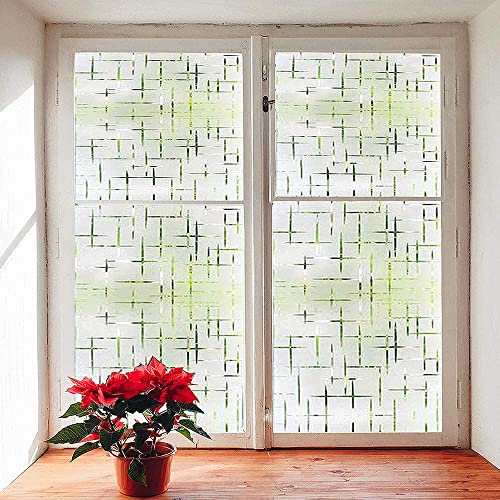 WISDOM StaticCling Frosted Glass Window Film, Bathroom Window Clings Removable Sun Blocking Vinyl Window Stickers for Door Home Office, Non Adhesive (24 by 48inches, Frosted Plus Mines Pattern) - Image 4
