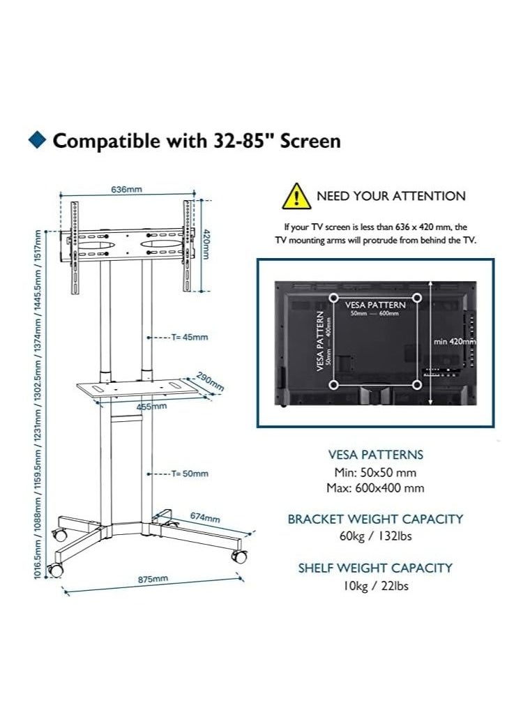 Generic - Portable TV Stand Mobile TV Stand For 32-65 In Plasma/LCD/LED Home Display Rolling Floor TV Cart VESA 200x200 To 600x400 TV Trolley On Wheels With Shelf Max Loading Capacity 50kg - Image 1