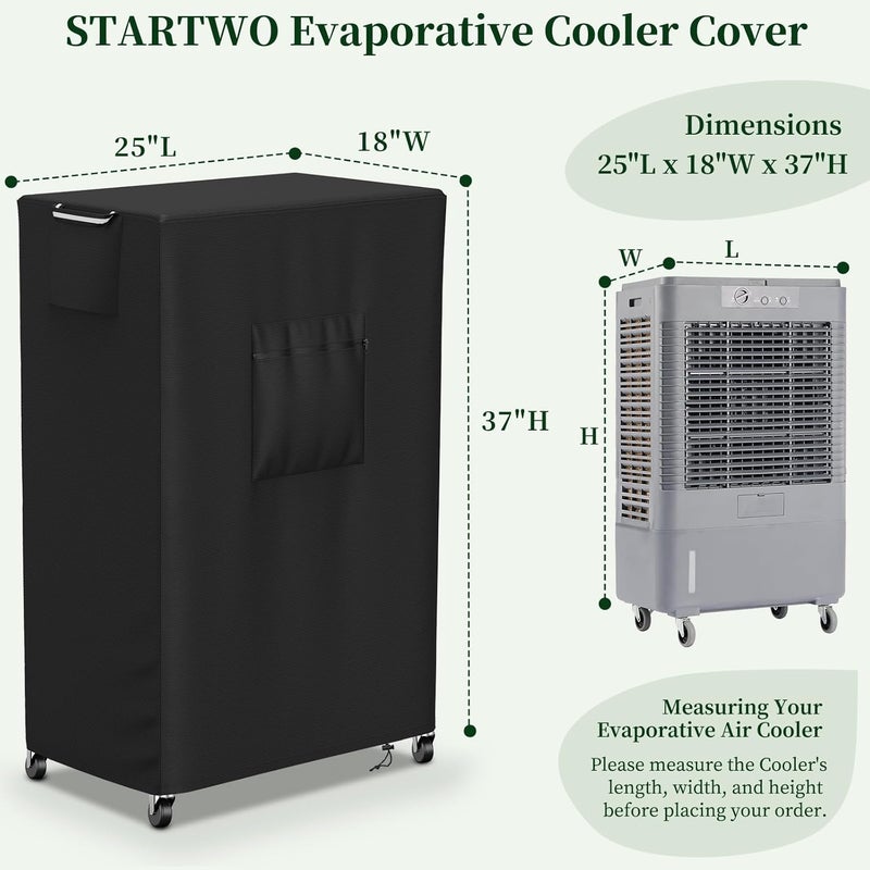 STARTWO Evaporative Cooler Cover for Hessaire MC37M/MC37V 3100CFM,Outdoor Heavy Duty Waterproof Swamp Cooler Covers for AC Unit Protection,25" L x 18" W x 37" H,Black - Image 2