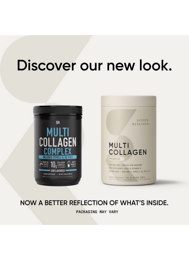 SPORTS RESEARCH - Multi Collagen Protein Powder (Type I Ii Iii V X) With Hyaluronic Acid + Vitamin C ; 5 Types Of Food Based Collagen 30 Servings (Unflavored) - Image 1