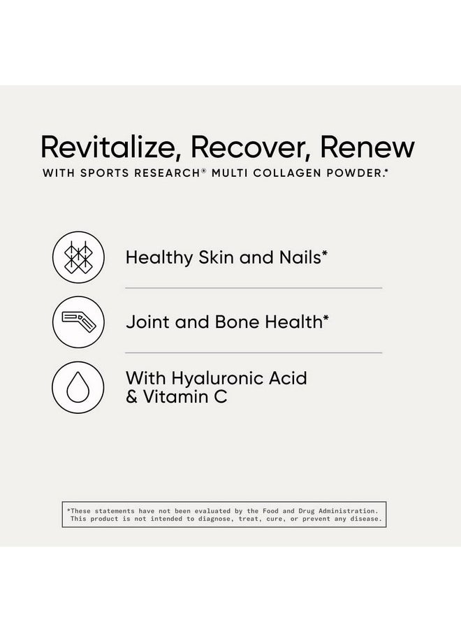 SPORTS RESEARCH - Multi Collagen Protein Powder (Type I Ii Iii V X) With Hyaluronic Acid + Vitamin C ; 5 Types Of Food Based Collagen 30 Servings (Unflavored) - Image 1