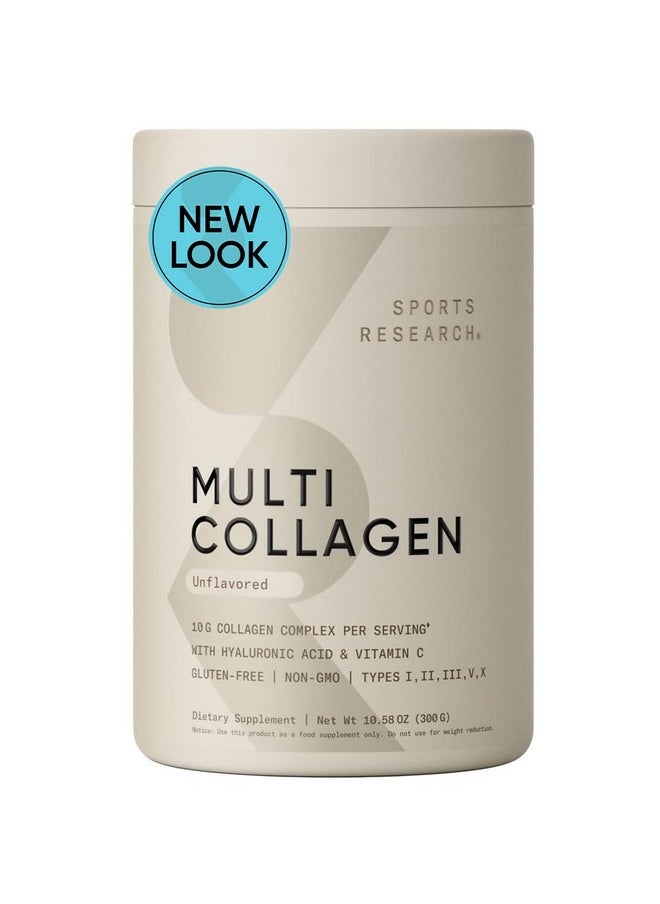 SPORTS RESEARCH - Multi Collagen Protein Powder (Type I Ii Iii V X) With Hyaluronic Acid + Vitamin C ; 5 Types Of Food Based Collagen 30 Servings (Unflavored) - Image 1