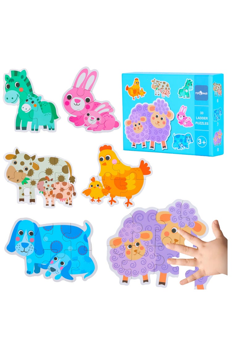 SYOSI 6 Packs Parent-Child Themed Wooden Jigsaw Puzzles for Toddlers Ages 1-3, Level-Up Puzzles for Beginner, Montessori Learning Toys Preschool Family Activity for Kids Ages 2-5  - Image 1