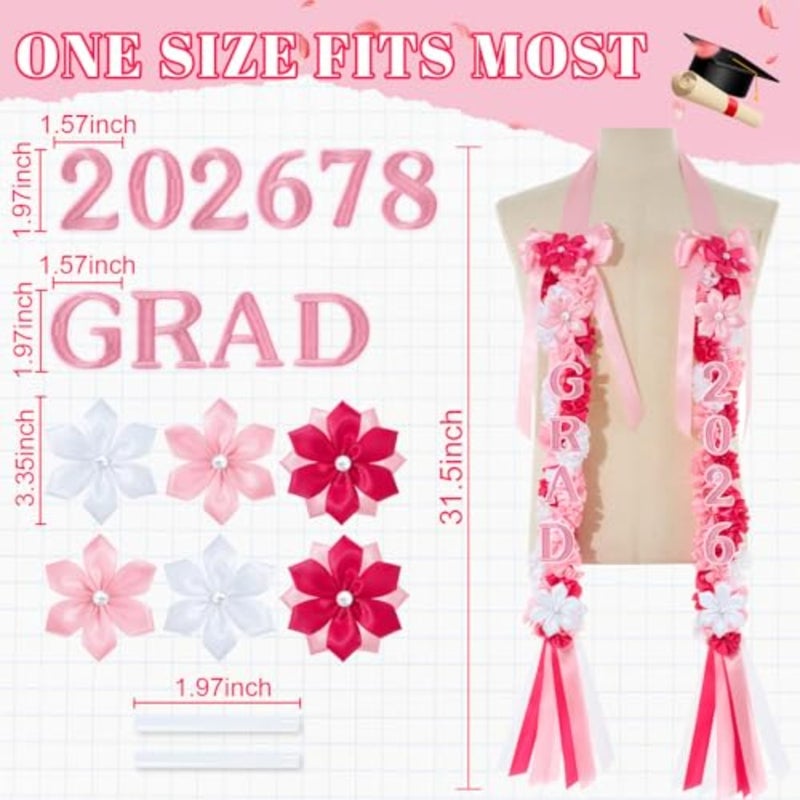 2026 Graduation Lei, Pink Graduation Floral Ribbon Lei Class of 2026 Flower Braided Garland Necklace for High School College DIY Gift - Image 4
