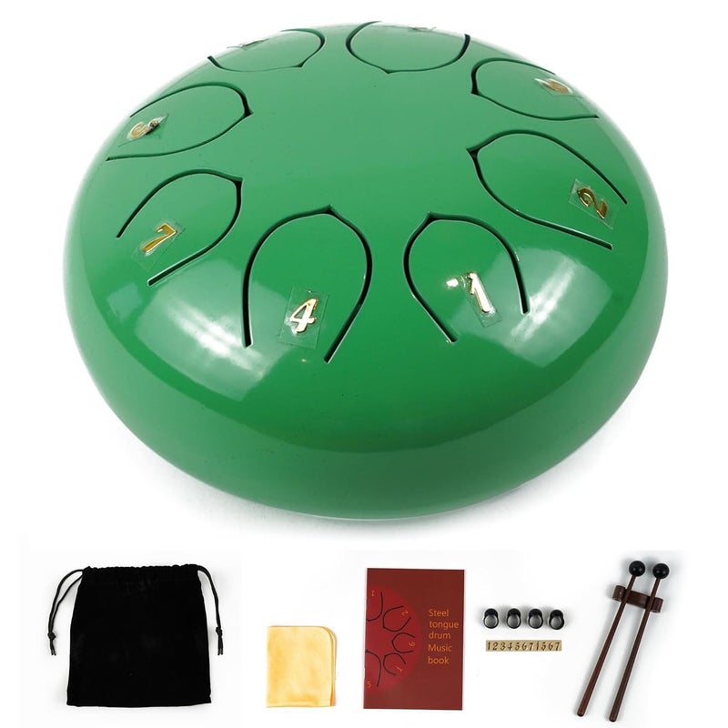 Regis 8 Notes 6 Inch Mint Green Alloy Steel Tongue Drum – Handpan Percussion Drum for Kids & Adults, Meditation, Yoga, Music Therapy – Includes Mallets, Finger Picks & Travel Bag – Mint Green - Image 1