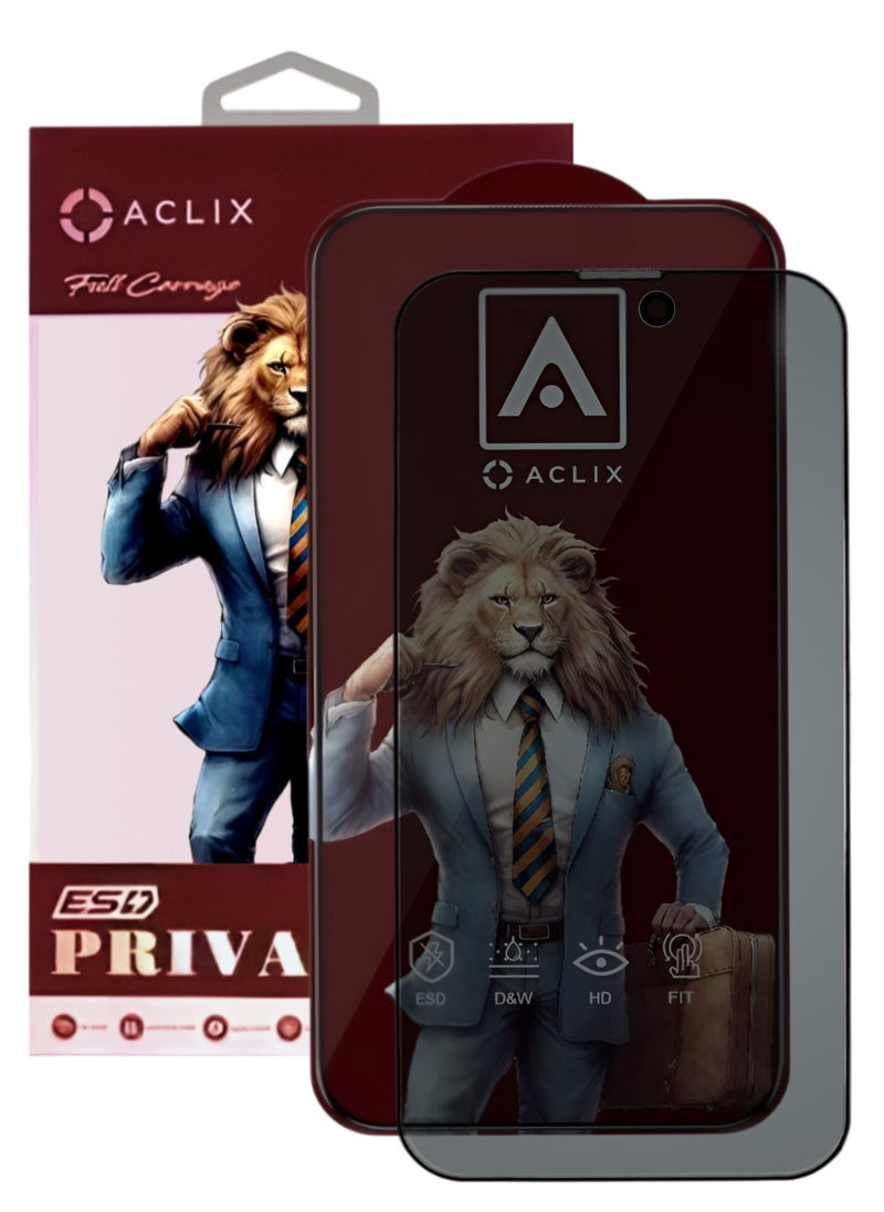 ACLIX Antistatic ESD Dustof Premium Quality High Definition Anti-Spy Privacy Tempered Glass Screen tector Designed For  iPhone 15 - Image 1