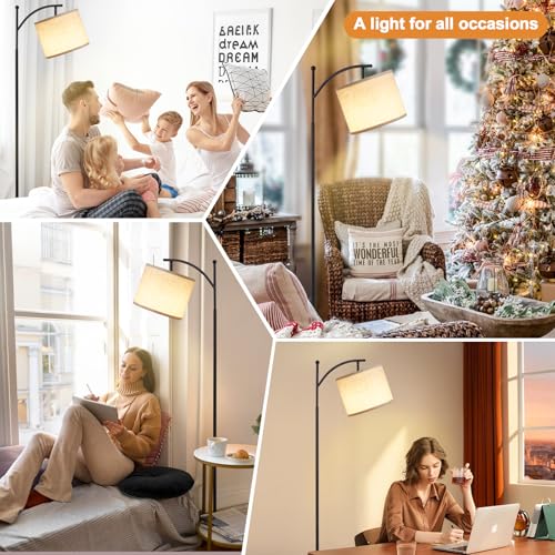 Ambimall 60" Floor Lamp with Remote Control and Stepless Dimmable Bulb, Colors Temperature & Brightness Adjustable, Modern Floor Lamps for Living Room, White Shade & Black Pole - Image 5