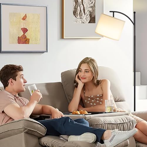 Ambimall 60" Floor Lamp with Remote Control and Stepless Dimmable Bulb, Colors Temperature & Brightness Adjustable, Modern Floor Lamps for Living Room, White Shade & Black Pole - Image 4