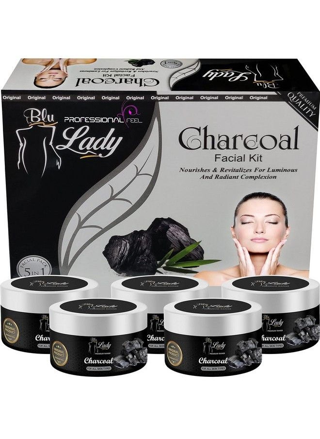 professional feel Blue Lady Professional Black Charcoal Facial Kit For Women & Men Beauty Parlour Facial Kit [Set Of 5] 275 G  - Image 4