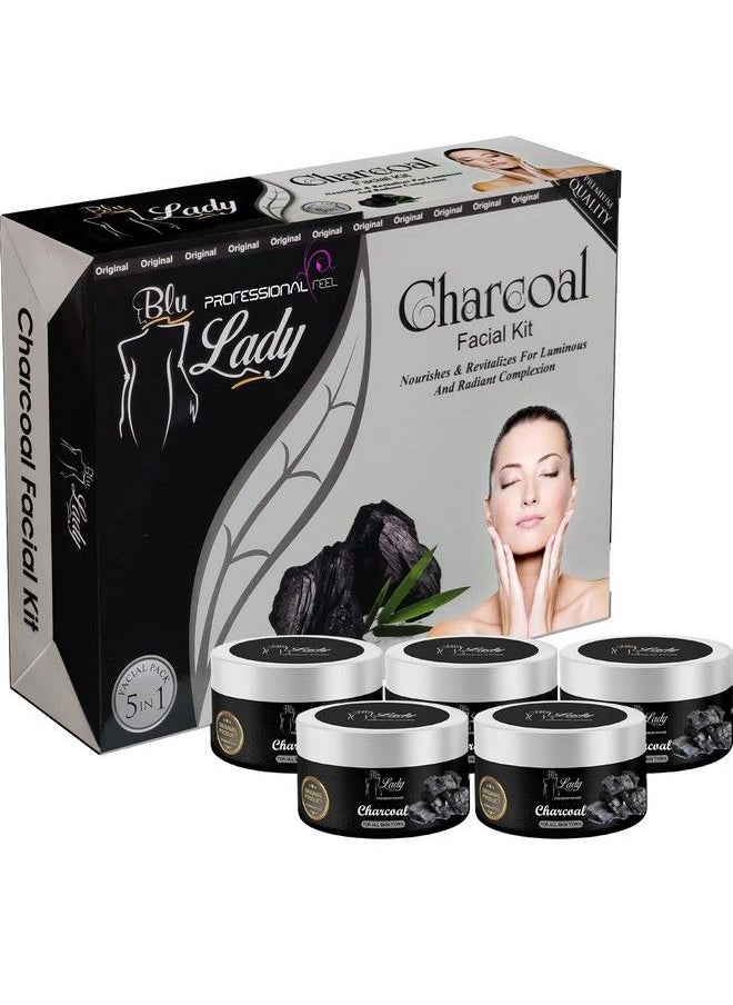 professional feel Blue Lady Professional Black Charcoal Facial Kit For Women & Men Beauty Parlour Facial Kit [Set Of 5] 275 G  - Image 2