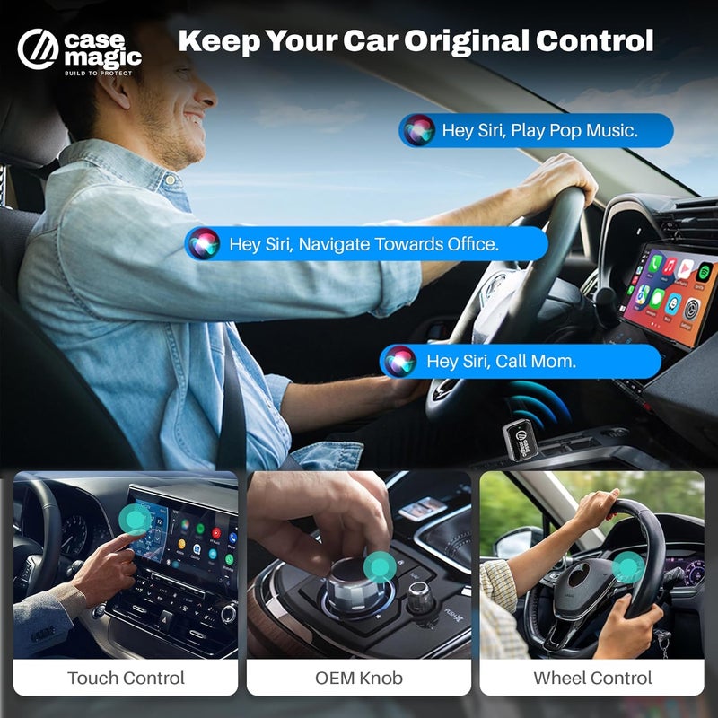 case-magic 2-in-1 Wireless Car Receiver with Bluetooth Connectivity| Converts Wired Auto Android & CarPlay to Wireless, Compatible only with Cars with OEM Installed Wired Android Auto/CarPlay (Black) - Image 5