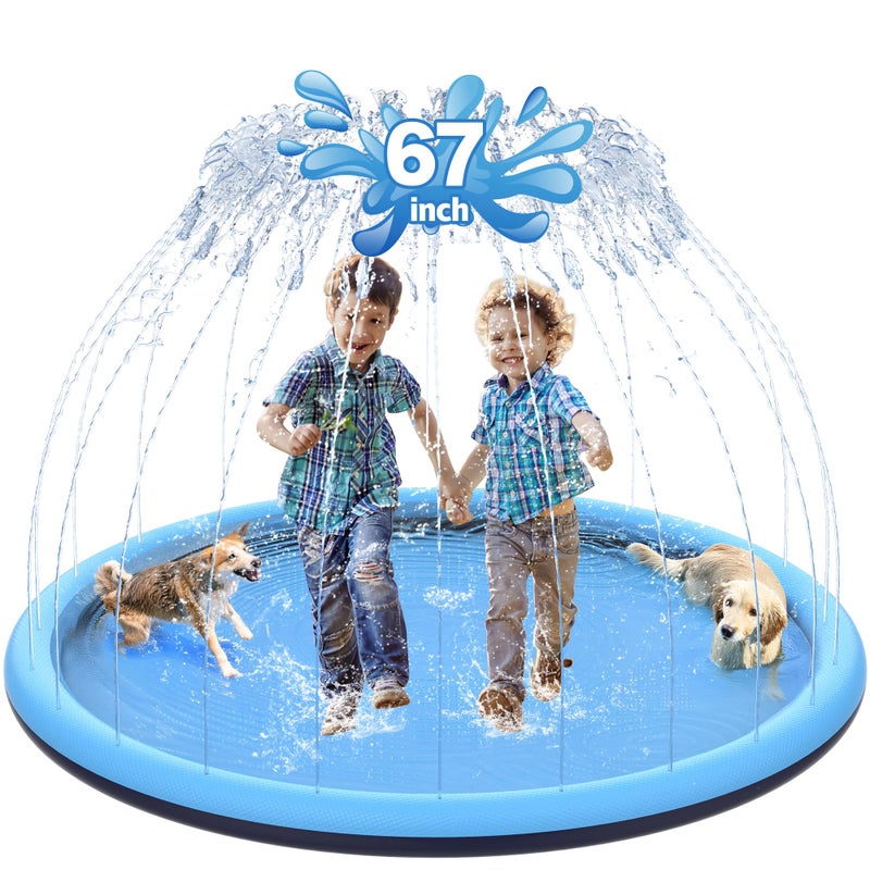 CACSPS 59 NonSlip Splash Pad for Kids and Dog Thicken Sprinkler Pool Summer Outdoor Water Toys Extra Large Backyard Wading Pool for Children Boys Girls or Pet Dog Blue - Image 2