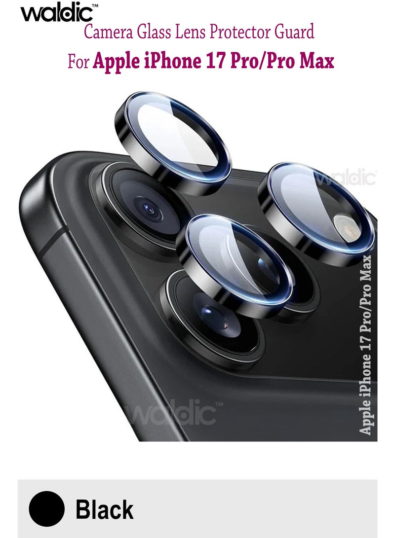 ولديك واقي عدسة كاميرا زجاج مقوى 9H لهاتف Apple iPhone 17 Pro و Pro Max، مقاوم للخدش، عالي الوضوح، حواف ألومنيوم، غطاء عدسة معدني أسود - Image 1