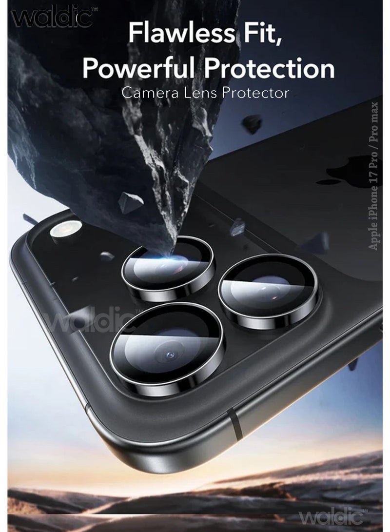ولديك واقي عدسة كاميرا زجاج مقوى 9H لهاتف Apple iPhone 17 Pro و Pro Max، مقاوم للخدش، عالي الوضوح، حواف ألومنيوم، غطاء عدسة معدني أسود - Image 2