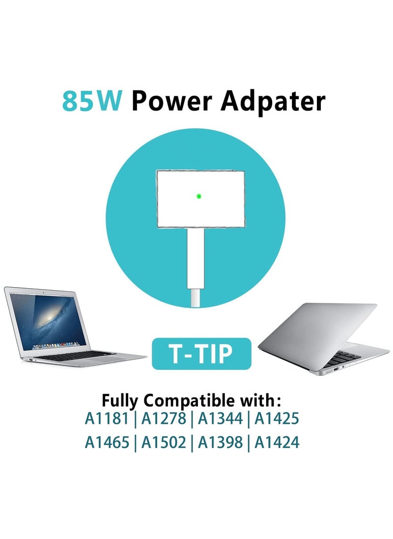 erorex - Replacement AC Power Adapter (85W) T-Tip Magnetic Connector Power Adapter For MacBook Pro Compatible Model: A1181 | A1278 | A1344 | A1425 | A1465 | A1502 | A1398 | A1424 - White - Image 1
