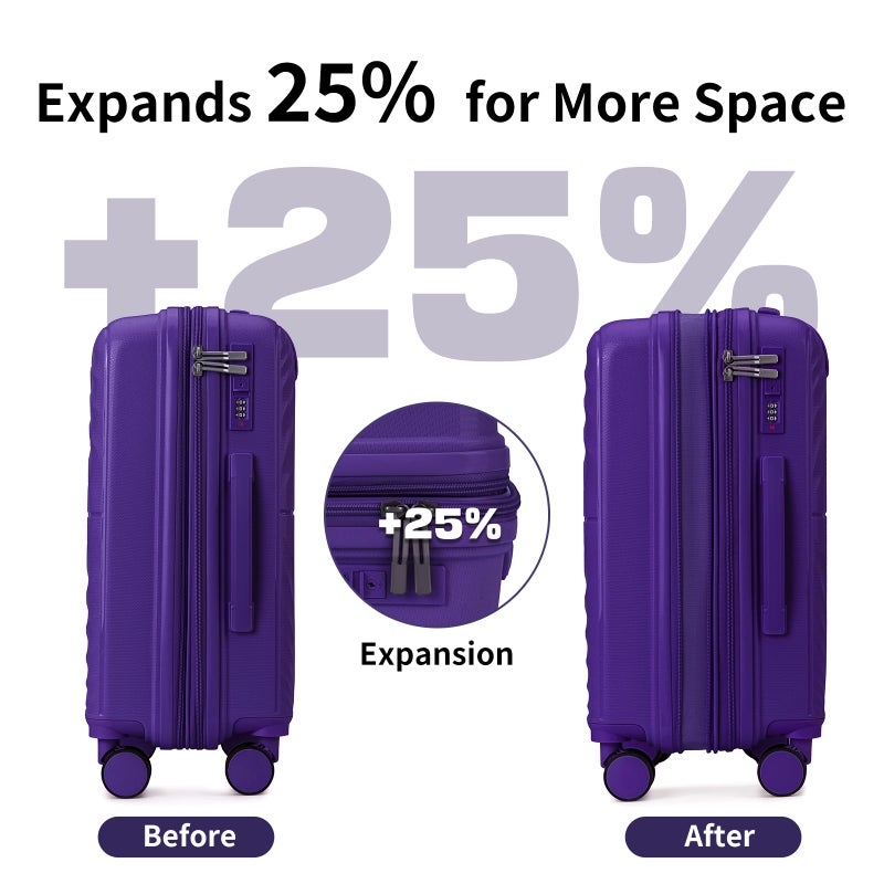 LARVENDER Carry On Luggage Set 22x14x9 Airline Approved, Expandable 20 Inch Carry-On Suitcases With Wheels, Lightweight Luggage Sets 3 Pieces With Backpack, Grape Purple - Image 4