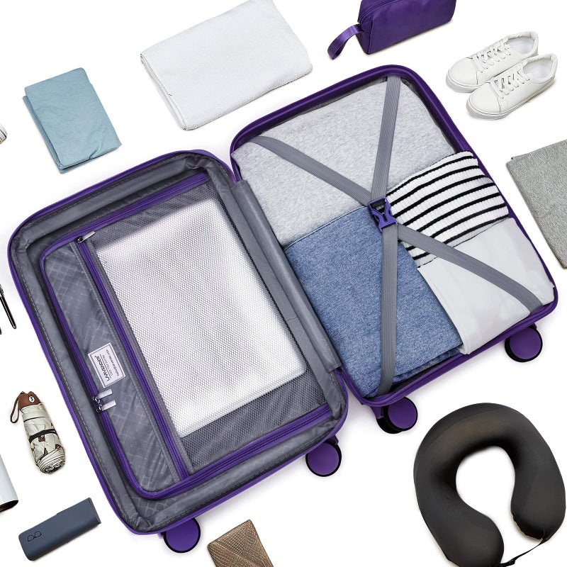 LARVENDER Carry On Luggage Set 22x14x9 Airline Approved, Expandable 20 Inch Carry-On Suitcases With Wheels, Lightweight Luggage Sets 3 Pieces With Backpack, Grape Purple - Image 5
