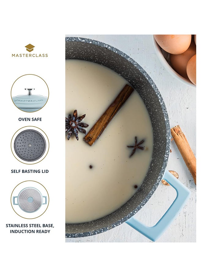 MASTERCLASS - MasterClass Small Casserole Dish with Lid 2.5L/20 cm, Lightweight Cast Aluminium, Induction Hob and Oven Safe, Sky Blue - Image 1