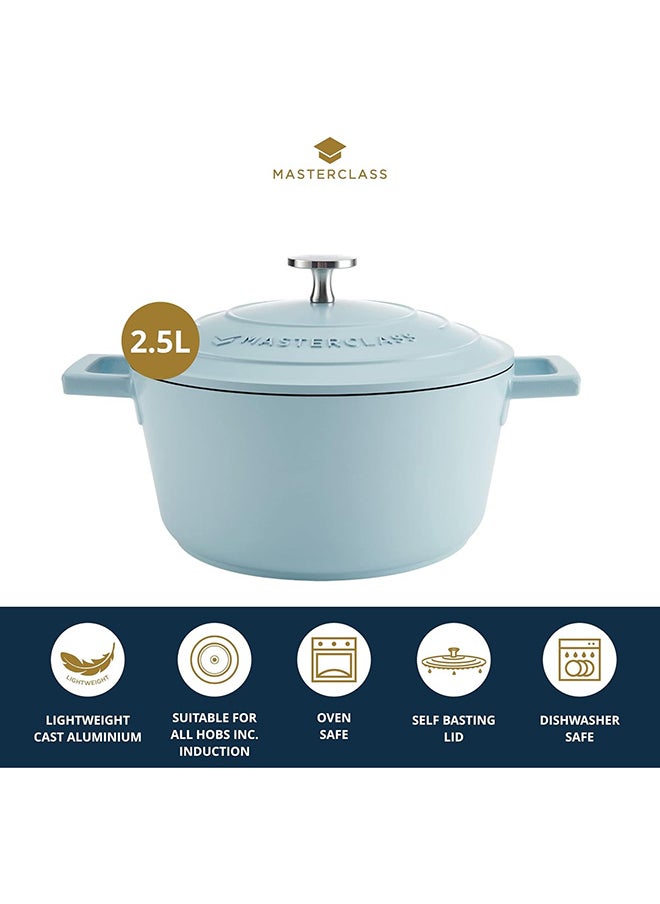 MASTERCLASS - MasterClass Small Casserole Dish with Lid 2.5L/20 cm, Lightweight Cast Aluminium, Induction Hob and Oven Safe, Sky Blue - Image 1