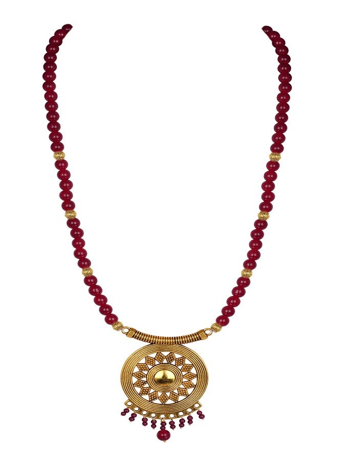 JFL - Jewellery for Less Gold Plated Floral Onyx Stone Necklace Set for Women (Maroon),Valentine - Image 4