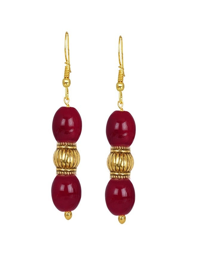 JFL - Jewellery for Less Gold Plated Floral Onyx Stone Necklace Set for Women (Maroon),Valentine - Image 5