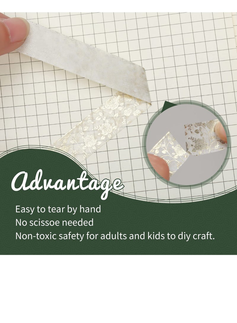 Zikra شريط لاصق وشي ذهبي قديم، شريط لاصق نباتي بقطر 15 مم مع أوراق، شريط زينة جمالي لوازم دفتر الملاحظات، الحرف اليدوية، تجميع القصاصات، التخطيط، تغليف الهدايا، شريط وشي - Image 3