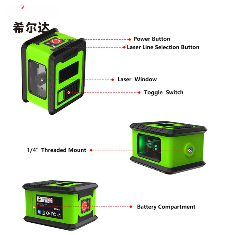 infrared level portable mini green light 2 lines cast line meter high precision strong light level water meter - Image 4
