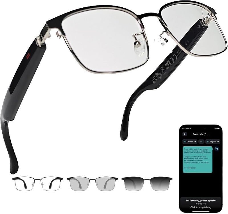 Ai Translation Smart Glasses with Chat GPT Bluetooth for Men Women with 140 Language Color-Change Lens Clear Headphone with Speaker Sunglasses,Travel Meeting Trade Business - Image 1