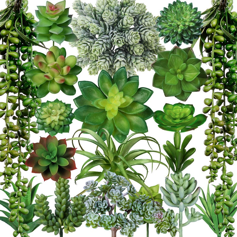 Winlyn Winlyn 19 Pcs Assorted Artificial Succulents Plants Unpotted Small Green Aloe Hops Cactus String of Pearls Picks Fake Succulents Bulk for Succulent Garden Floral Arrangement Indoor Outdoor Home Decor  - Image 1