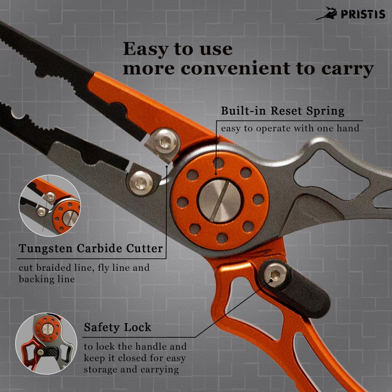Pristis UTA II Fishing Pliers, Multi-Function Split Ring Plier Gear, Saltwater Resistant Teflon Coated Locking Hook Remover Cutter, Stainless Steel Top & Aluminum Body Tool Kit Tackle Set for Bass - Image 3
