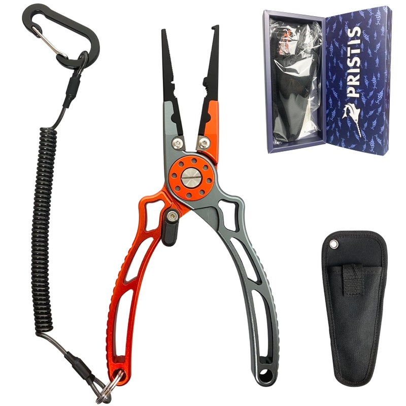 Pristis UTA II Fishing Pliers, Multi-Function Split Ring Plier Gear, Saltwater Resistant Teflon Coated Locking Hook Remover Cutter, Stainless Steel Top & Aluminum Body Tool Kit Tackle Set for Bass - Image 1