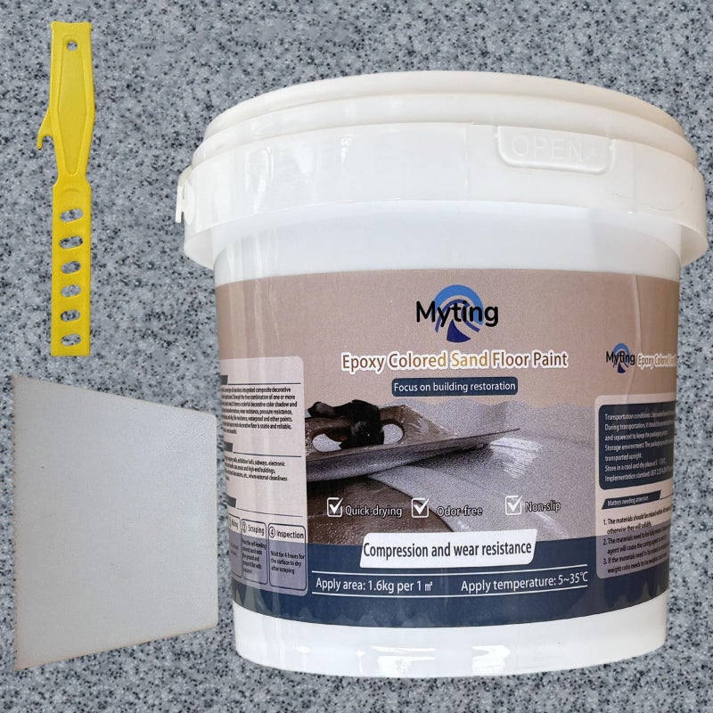 Myting Epoxy Colored Sand Floor Paint, Epoxy Floor Paint High Gloss Marble Effect Coating for Indoor and Outdoor, Wear-resistant and non-slip Self-leveling Coating Gray 35OZ(1KG) - Image 1