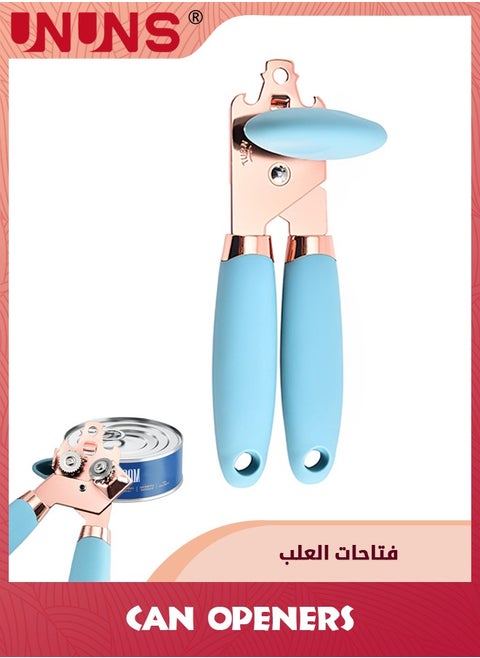 Can Opener,Magnet and Sharp Blade Smooth Edge,Handheld Openers With Big Effort-Saving Knob,Can Opener With Multifunctional Bottles Opener,Blue