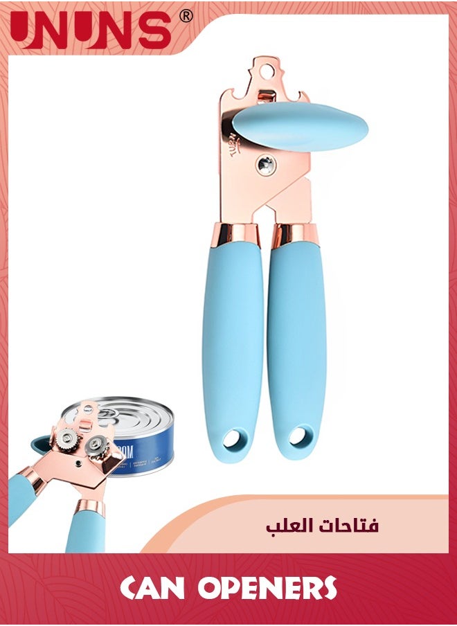 UNUNS - Can Opener,Magnet and Sharp Blade Smooth Edge,Handheld Openers With Big Effort-Saving Knob,Can Opener With Multifunctional Bottles Opener,Blue - Image 1