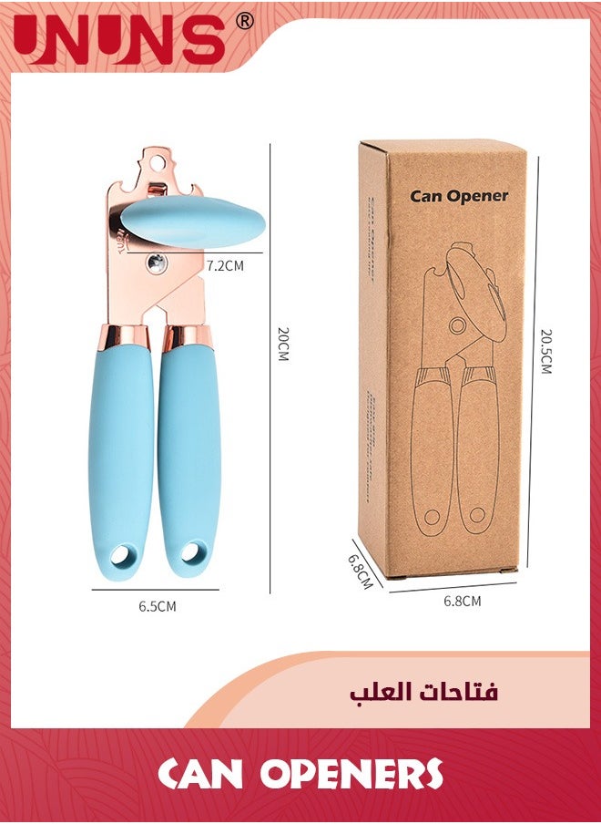 UNUNS - Can Opener,Magnet and Sharp Blade Smooth Edge,Handheld Openers With Big Effort-Saving Knob,Can Opener With Multifunctional Bottles Opener,Blue - Image 1