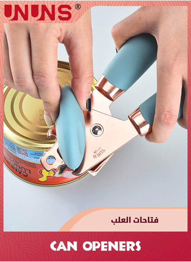 UNUNS - Can Opener,Magnet and Sharp Blade Smooth Edge,Handheld Openers With Big Effort-Saving Knob,Can Opener With Multifunctional Bottles Opener,Blue - Image 1