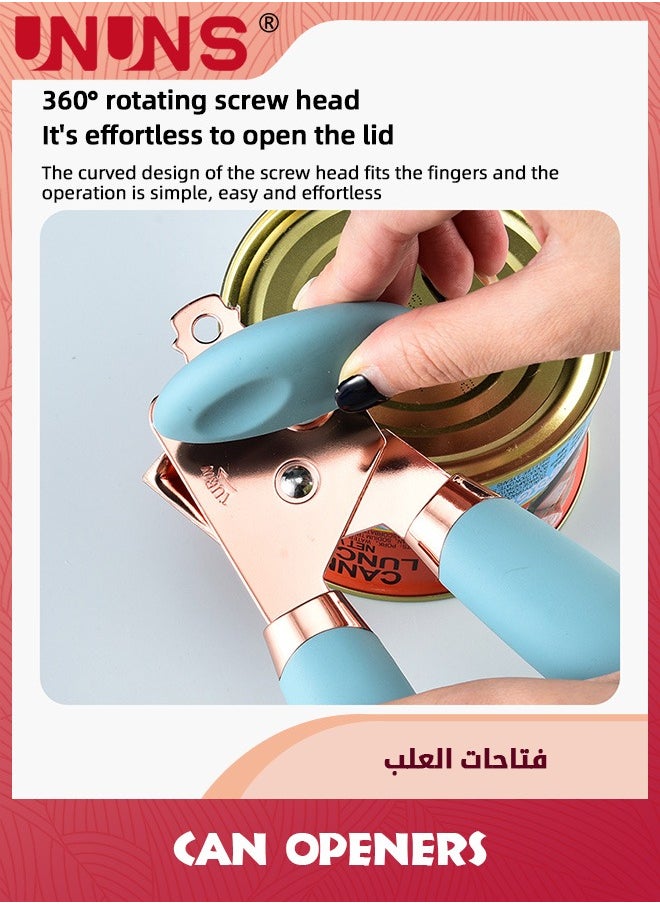 UNUNS - Can Opener,Magnet and Sharp Blade Smooth Edge,Handheld Openers With Big Effort-Saving Knob,Can Opener With Multifunctional Bottles Opener,Blue - Image 1