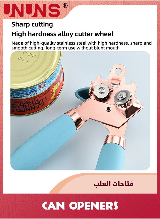 UNUNS - Can Opener,Magnet and Sharp Blade Smooth Edge,Handheld Openers With Big Effort-Saving Knob,Can Opener With Multifunctional Bottles Opener,Blue - Image 1